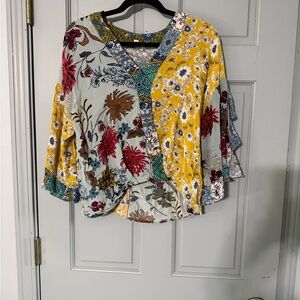Umgee Colorful Floral Patchwork Blouse